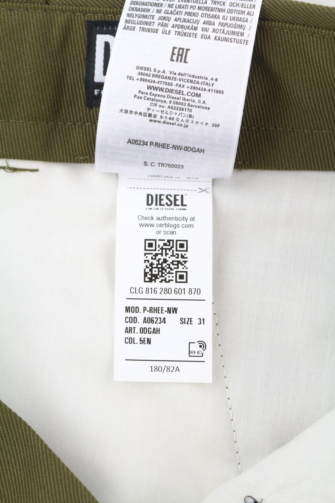 DIESEL P-Rhee-Nw Men Trousers W31 Green Wool Pleated Zip Cargo RRP283