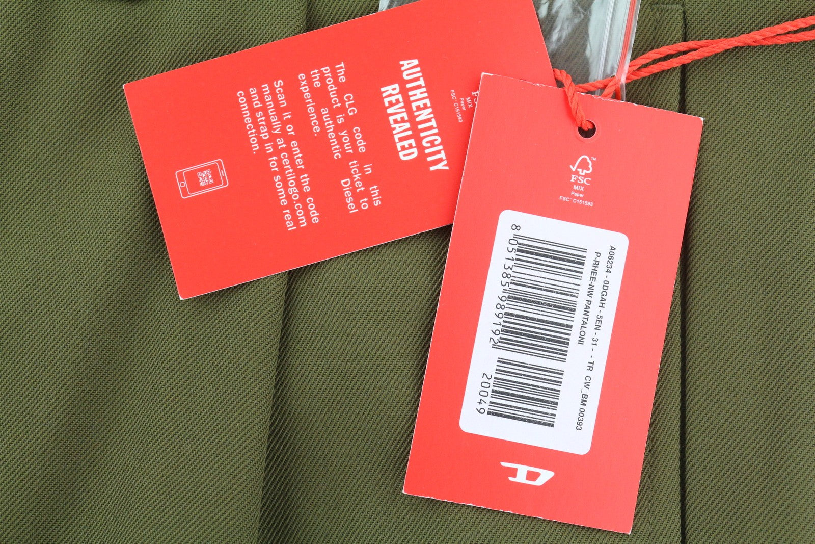 DIESEL P-Rhee-Nw Men Trousers W31 Green Wool Pleated Zip Cargo RRP283