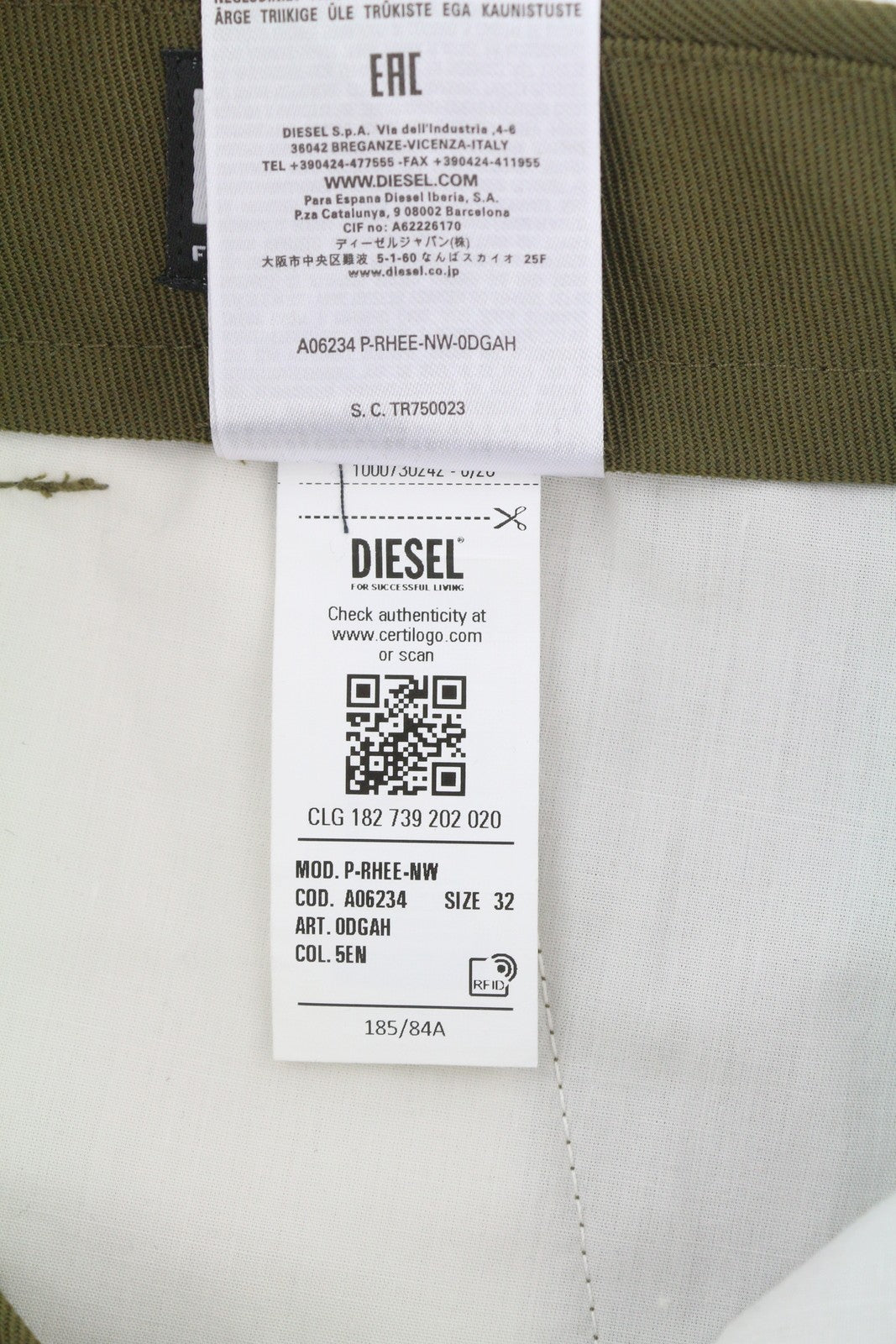 DIESEL P-Rhee-Nw Men Trousers W32 Green Wool Pleated Zip Cargo RRP283