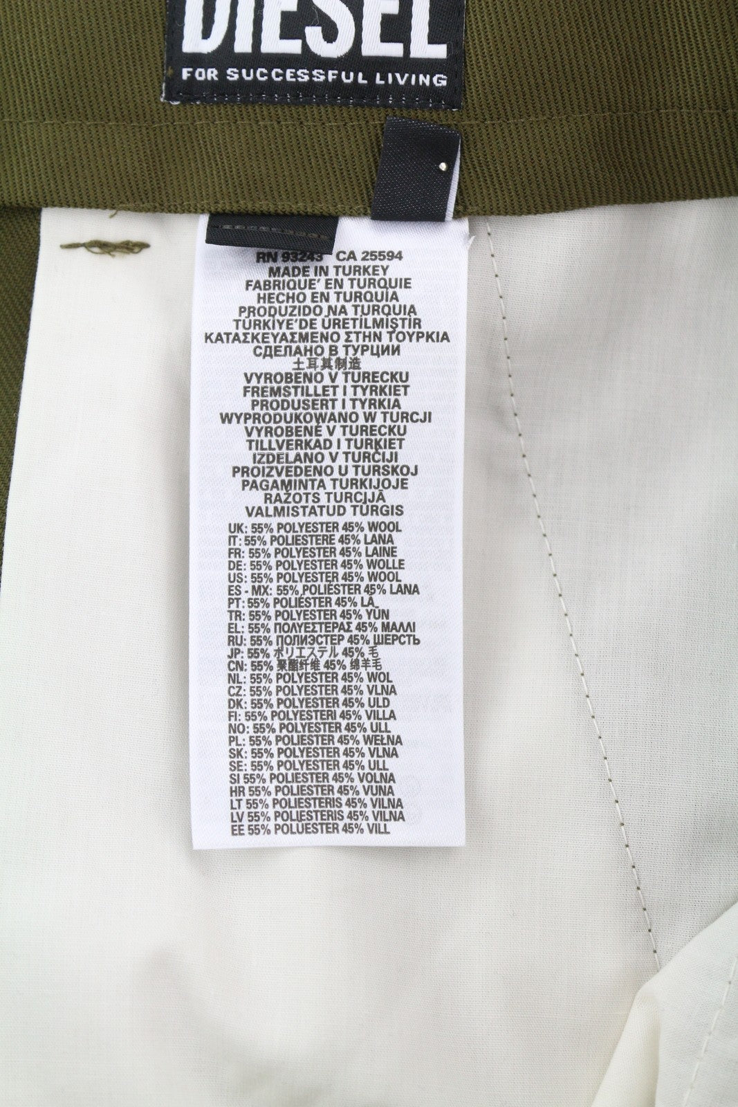 DIESEL P-Rhee-Nw Men Trousers W32 Green Wool Pleated Zip Cargo RRP283