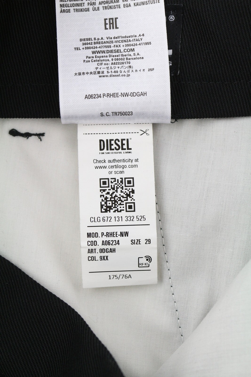 DIESEL P-Rhee-Nw Men Trousers W29 Black Wool Pleated Zip Cargo RRP283