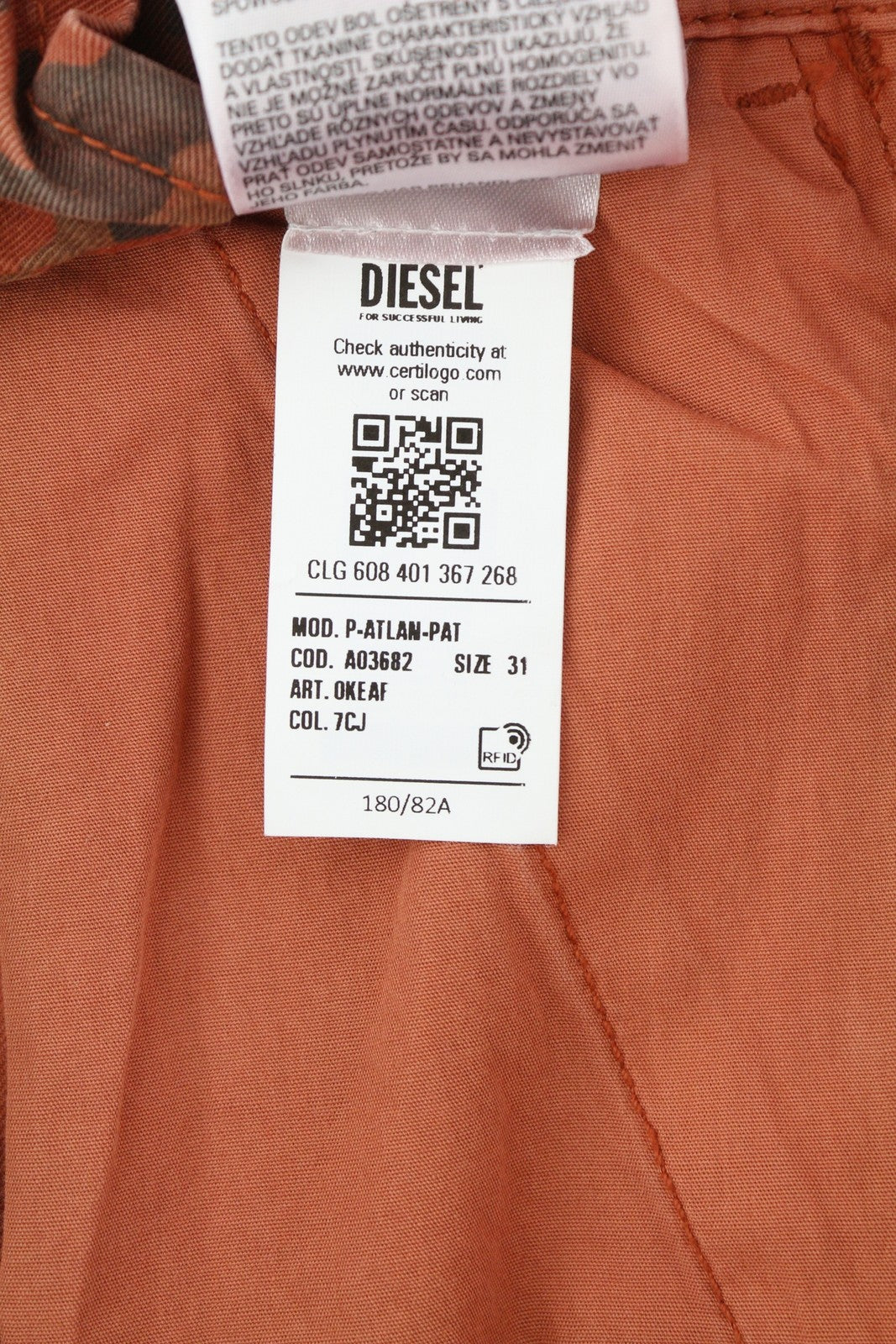 DIESEL P-Atlan-Pat Men Trousers W31 Orange Camo Cargo Multi Pocket RRP295