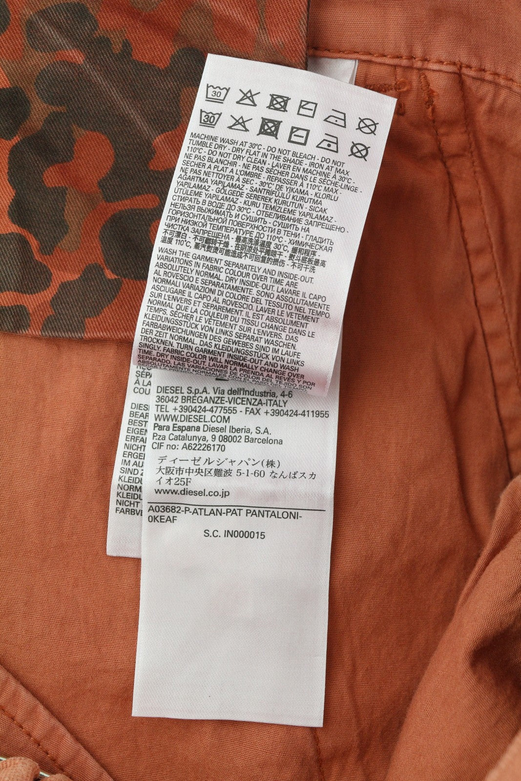 DIESEL P-Atlan-Pat Men Trousers W33 Orange Camo Cargo Multi Pocket RRP295