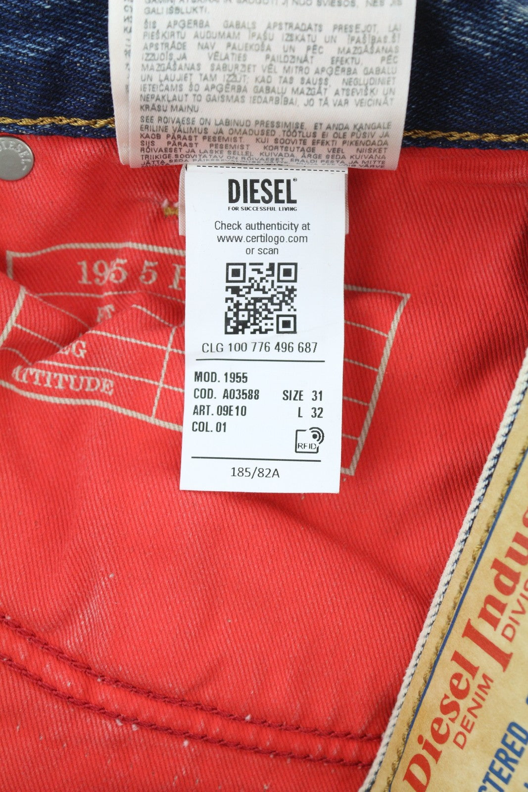 DIESEL 1955 09E10 Men Jeans W31/L32 Blue Straight Fit Distressed RRP375