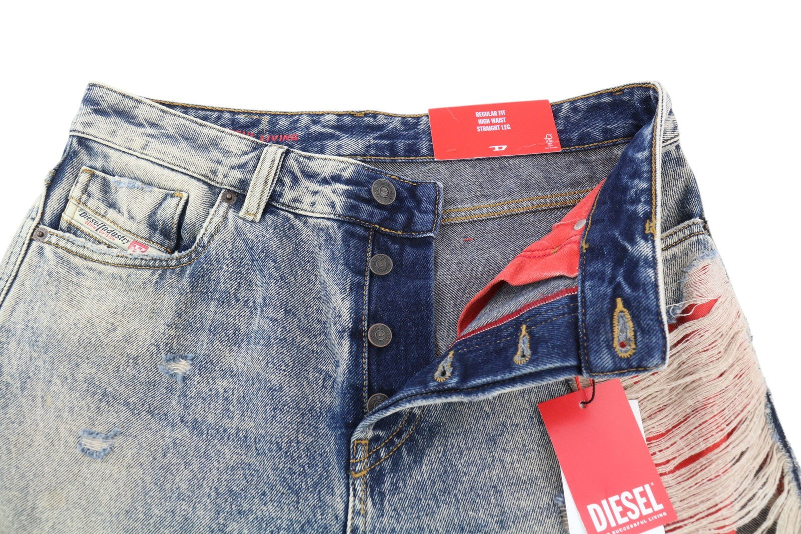 DIESEL 1955 09E10 Men Jeans W31/L32 Blue Straight Fit Distressed RRP375