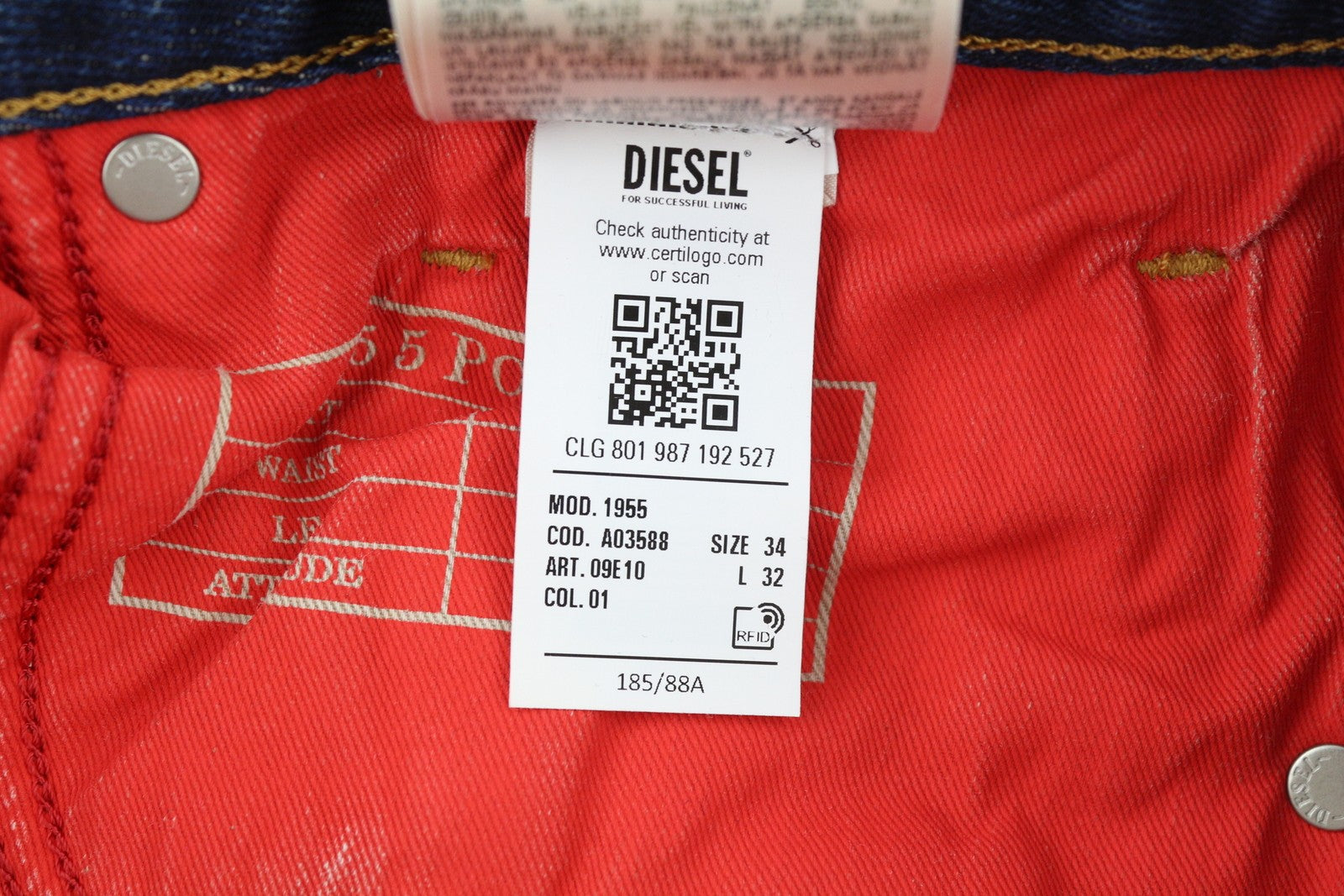 DIESEL 1955 09E10 Men Jeans W34/L32 Blue Straight Fit Distressed RRP375