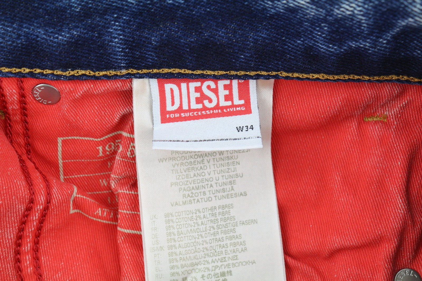 DIESEL 1955 09E10 Men Jeans W34/L34 Blue Straight Leg Distressed RRP375