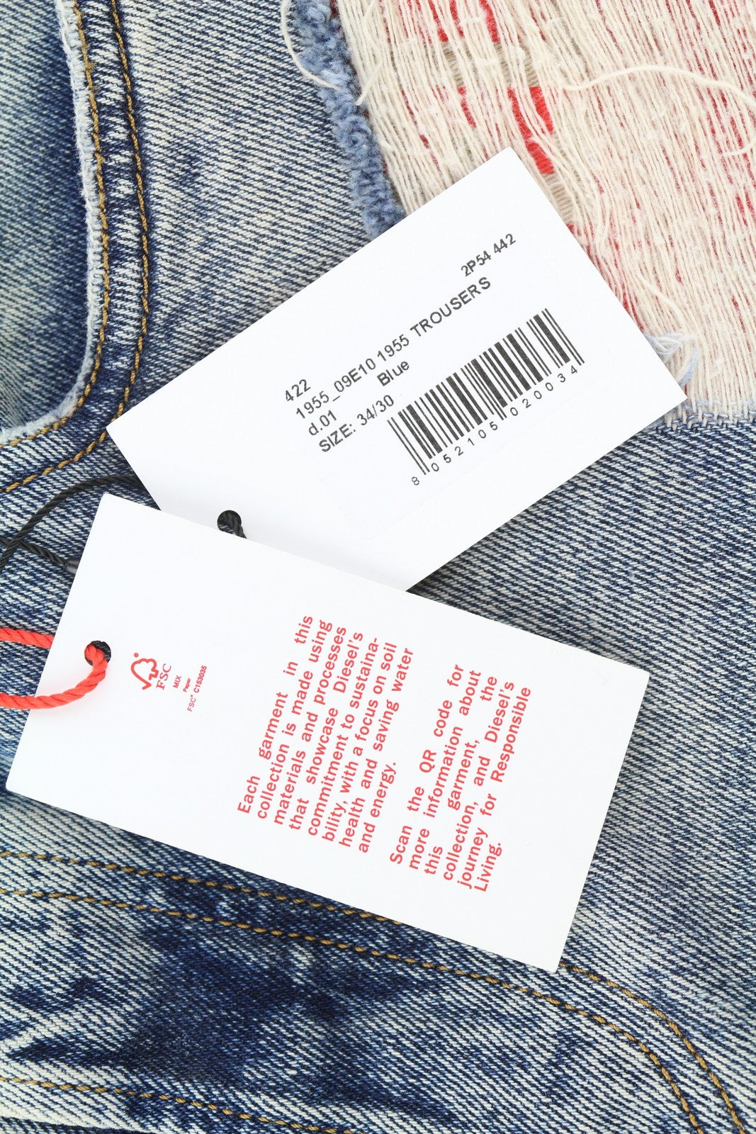 DIESEL 1955 09E10 Men Jeans W34/L30 Blue Straight Fit Distressed RRP375