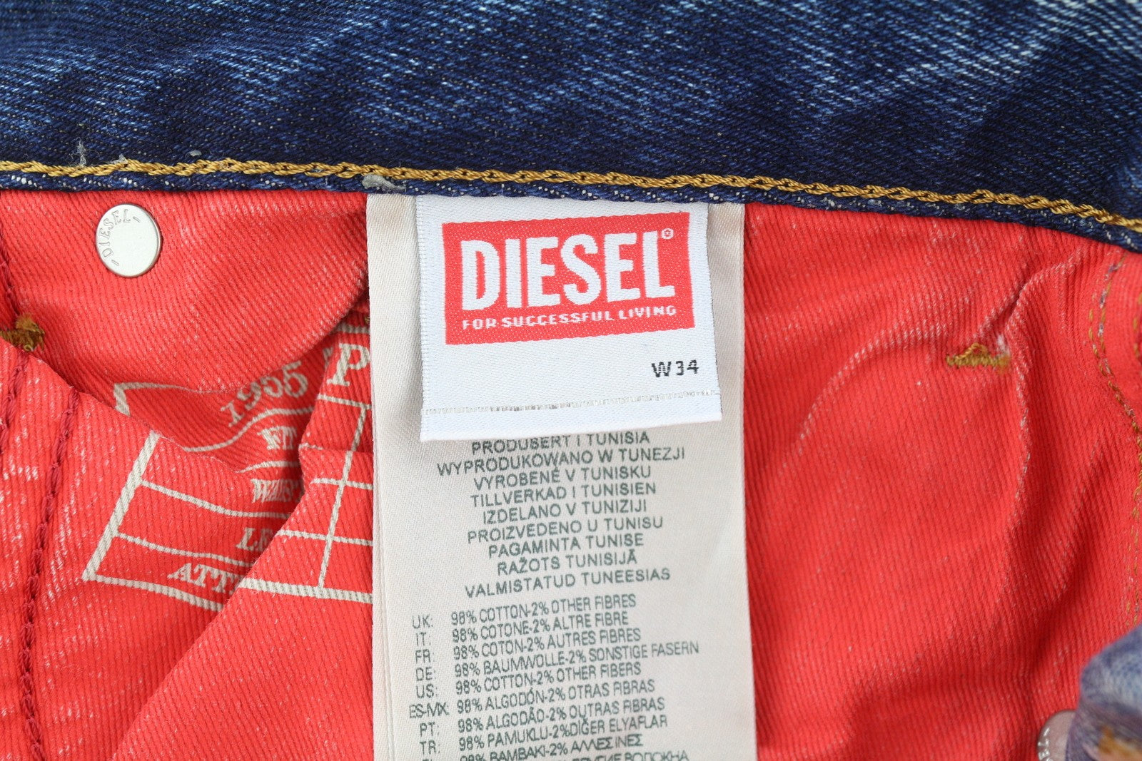 DIESEL 1955 09E10 Men Jeans W34/L30 Blue Straight Fit Distressed RRP375