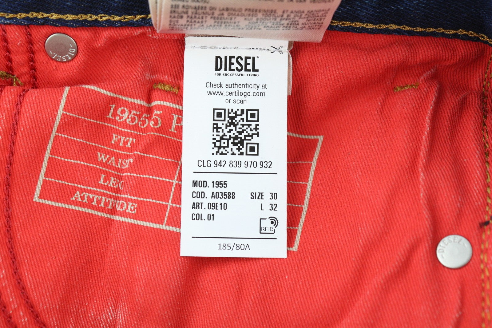 DIESEL 1955 09E10 Men Jeans W30/L32 Blue Straight Fit Distressed RRP375