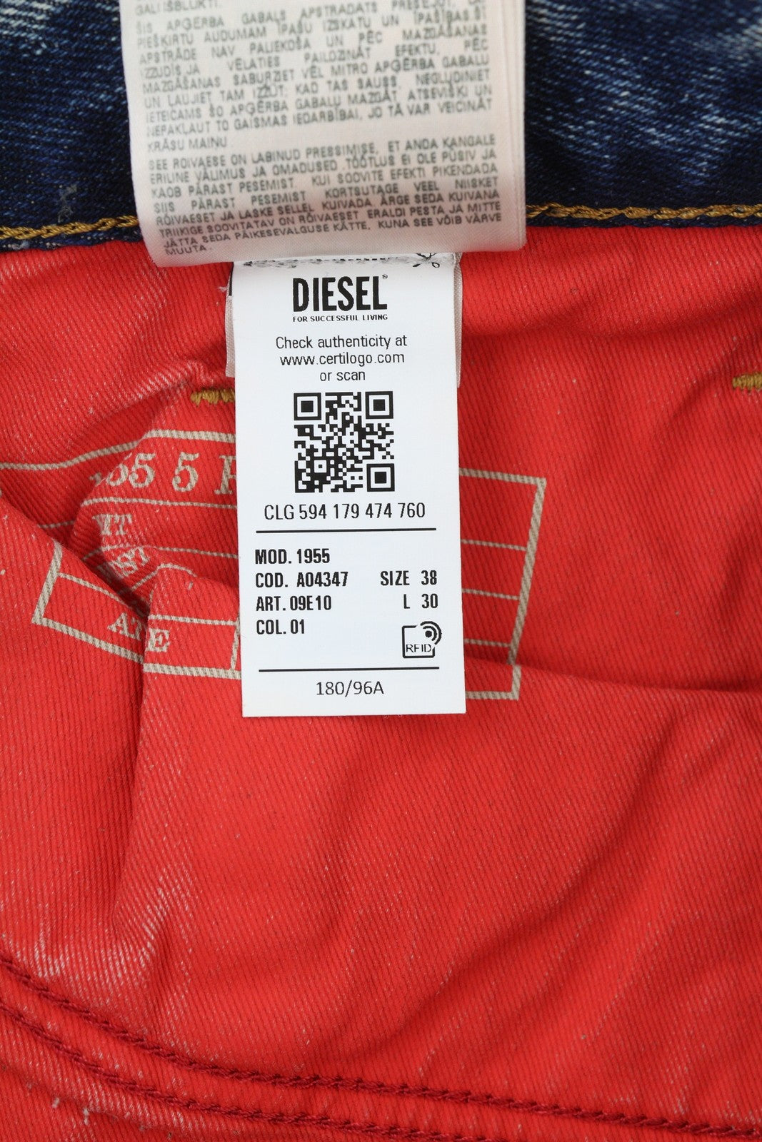 DIESEL 1955 09E10 Men Jeans W38/L30 Blue Straight Fit Distressed RRP375