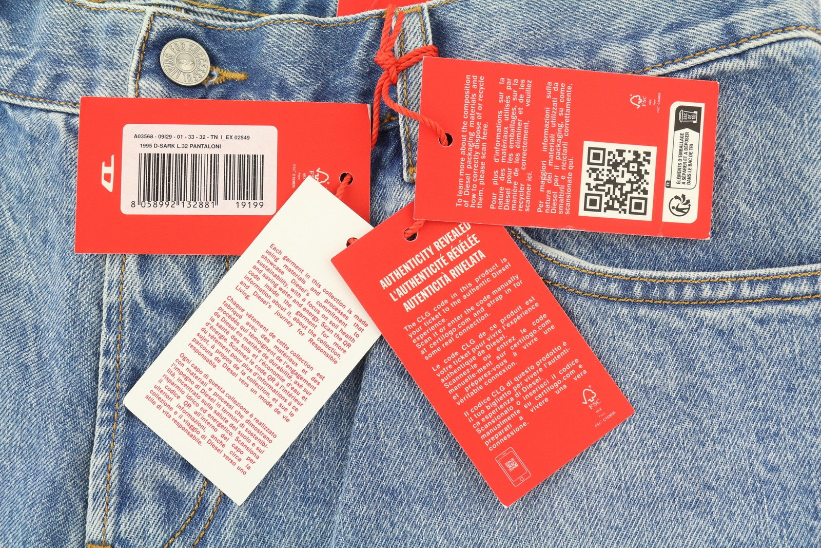 DIESEL 1995 D-Sark 09I29 Men Jeans W33/L32 Blue Slim Straight Mid Waist RRP246