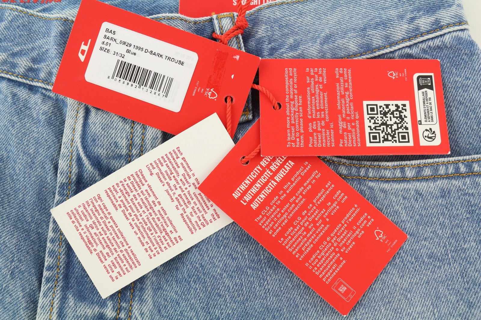 DIESEL 1995 D-Sark 09I29 Men Jeans W31/L32 Blue Slim Straight Washed RRP246