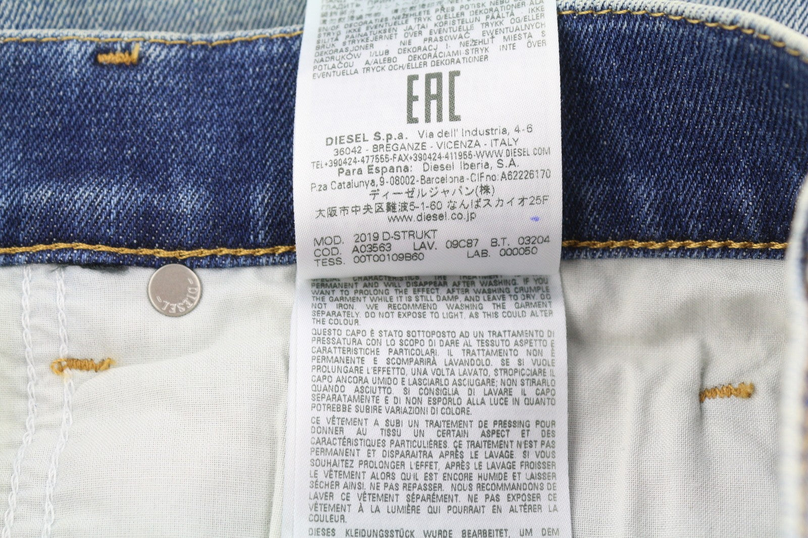 DIESEL 2019 D-Strukt 09C87 Men Distress Jeans W30/L34 Blue Slim Fit RRP189