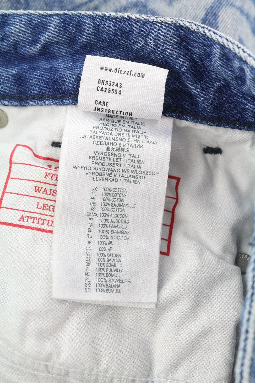 DIESEL 1955-FS3 007B8 Men Jeans W30/L32 Washed Blue Pattern Straight