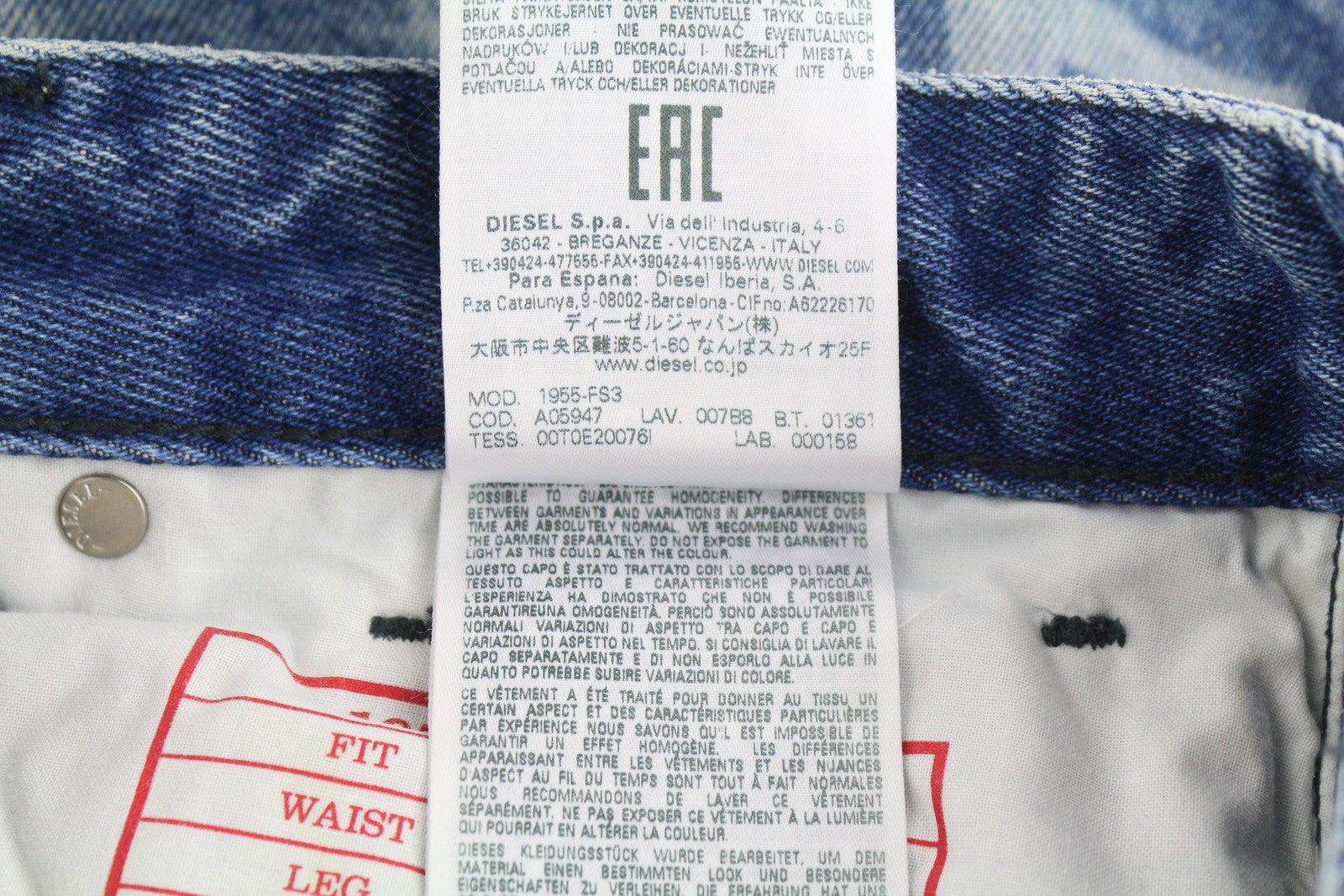 DIESEL 1955-FS3 007B8 Men Jeans W30/L32 Washed Blue Pattern Straight