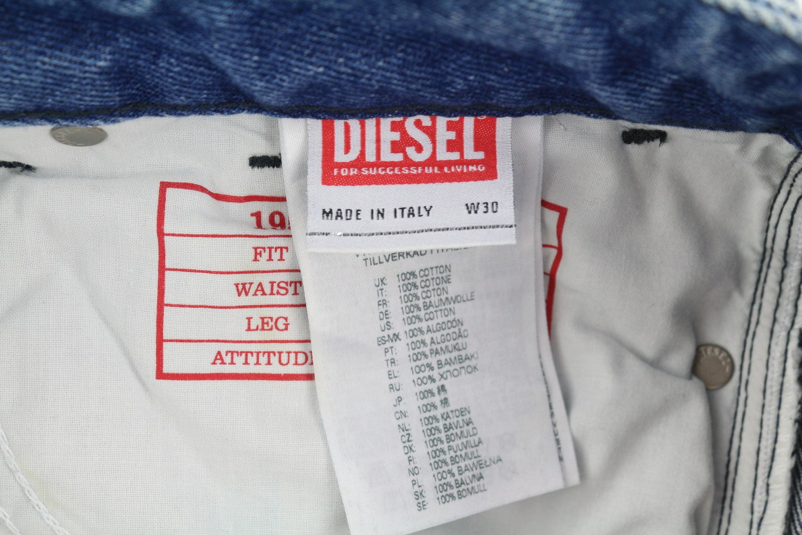 DIESEL 1955-FS3 007B8 Men Jeans W30/L32 Washed Blue Pattern Straight