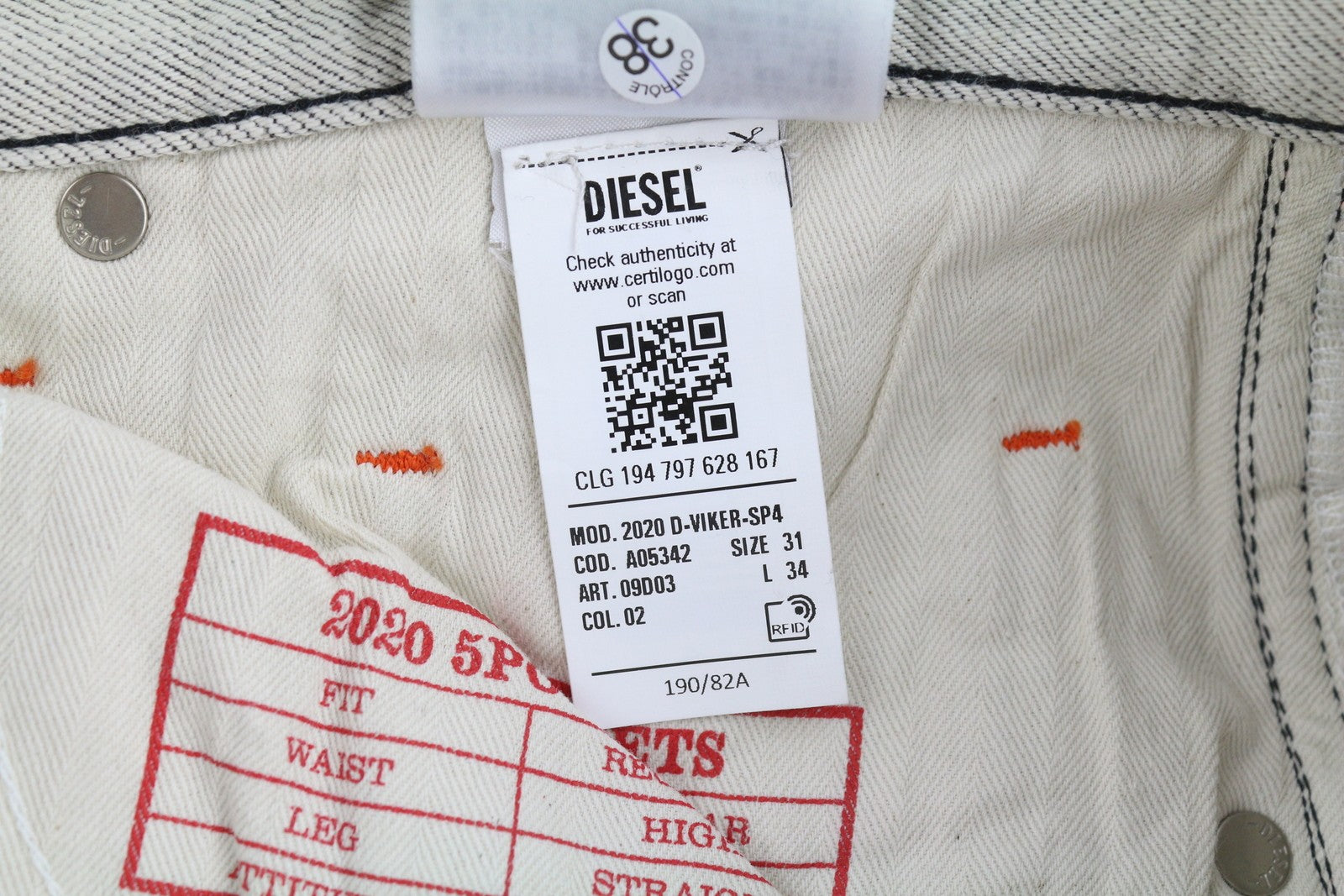 DIESEL 2020 D-Viker-SP4 Men Jeans W31/L34 Black Blue Straight Button Fly