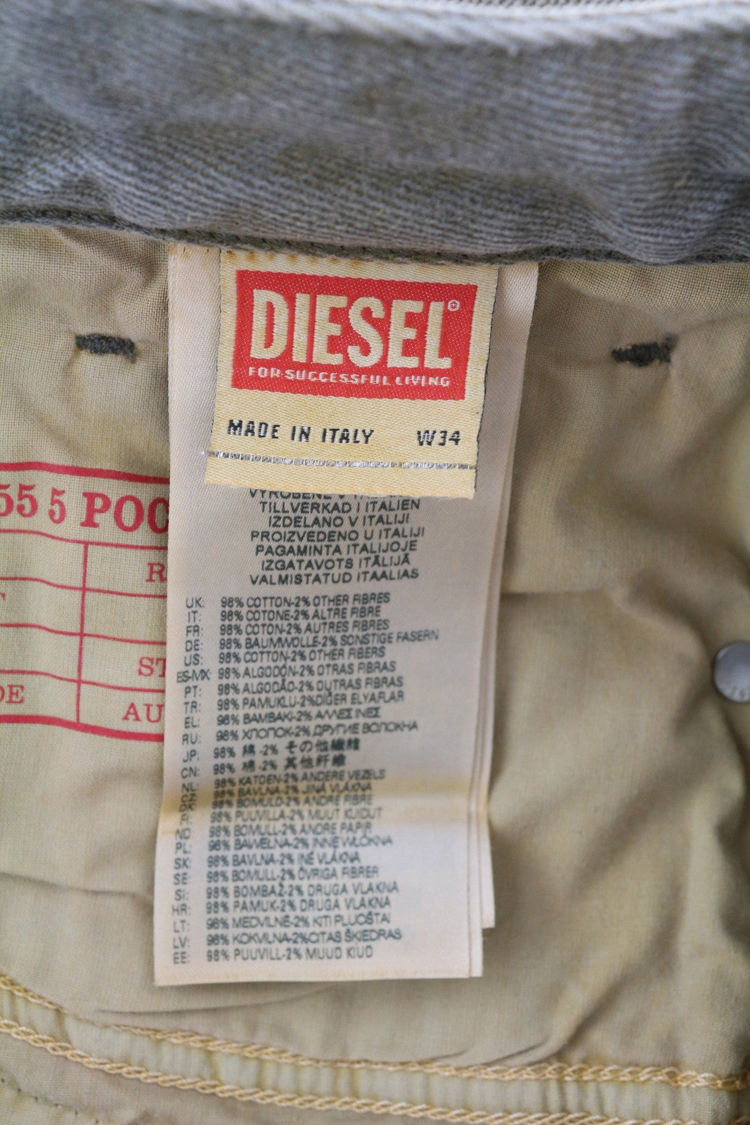 DIESEL 1955 09D87 Men Jeans W34/L30 Blue Aged Regular Straight High Waist