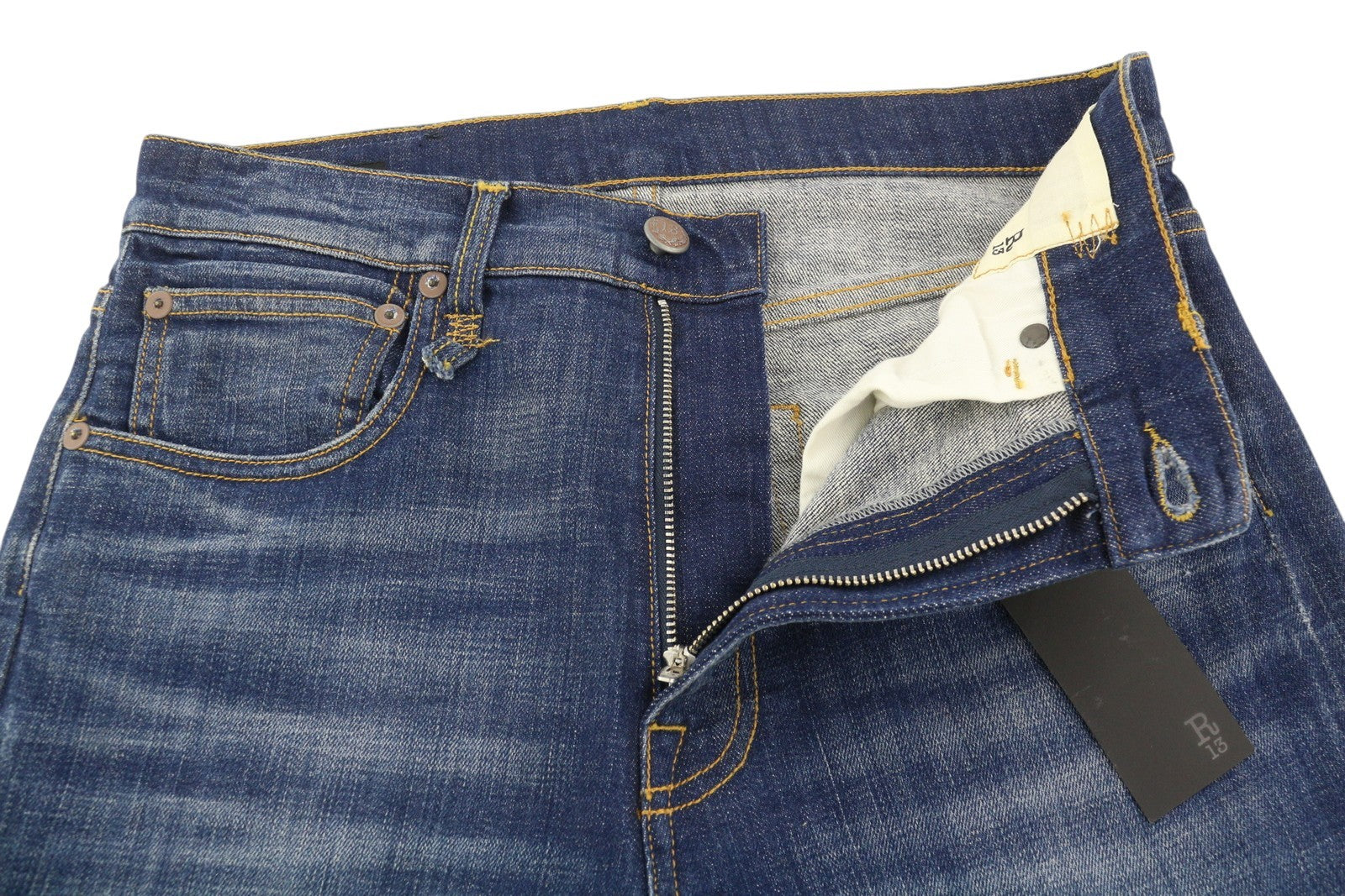 R13 Skate Men Jeans 32 Howell Indigo Faded Slim Zip Fly Logo RRP549