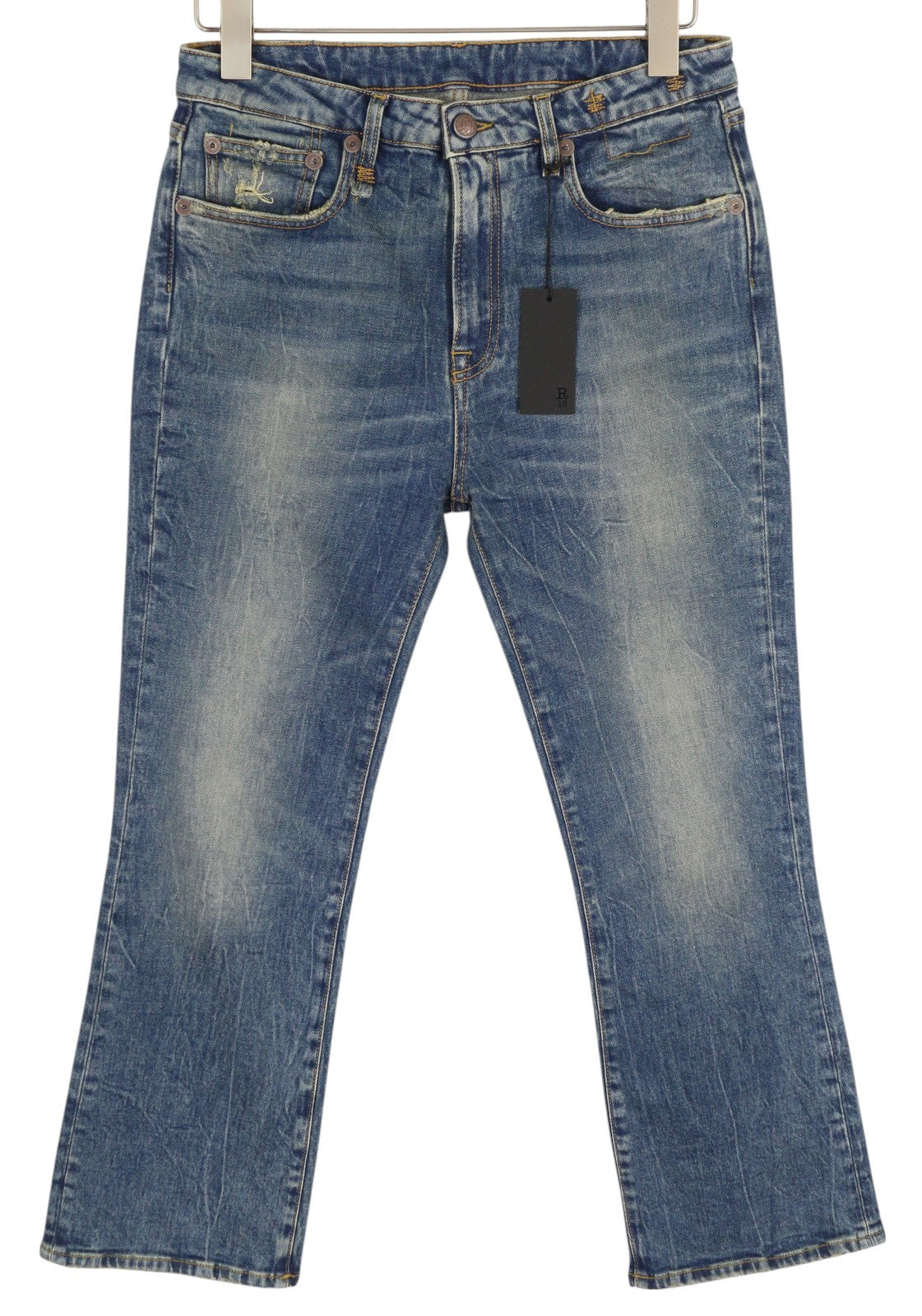 R13 Kick Women Jeans 29 Kelly Stretch Cropped Flare Faded Blue RRP695