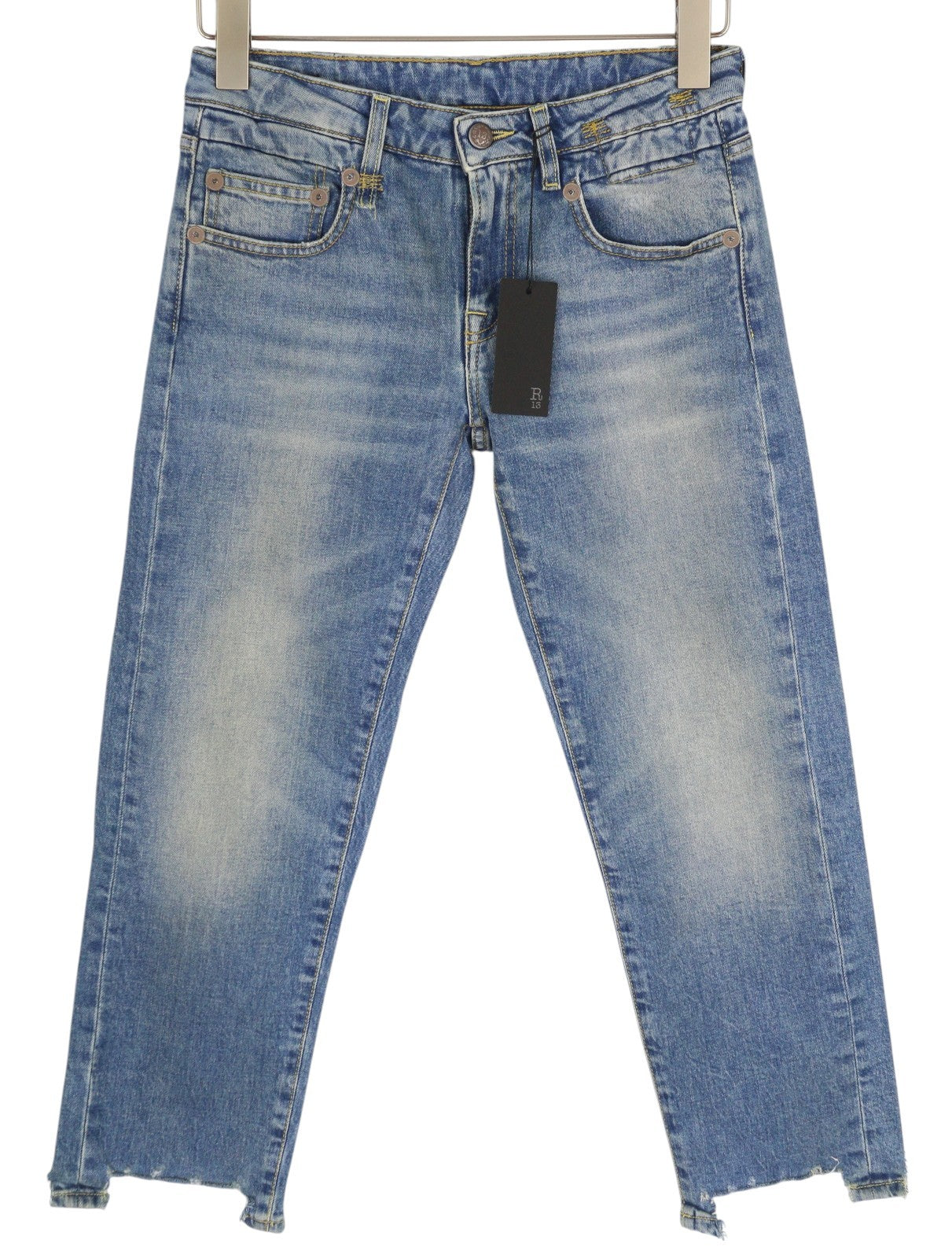 R13 Boy Straight Rips Women Jeans 25 Jasper Stretch Washed Ankle RRP595