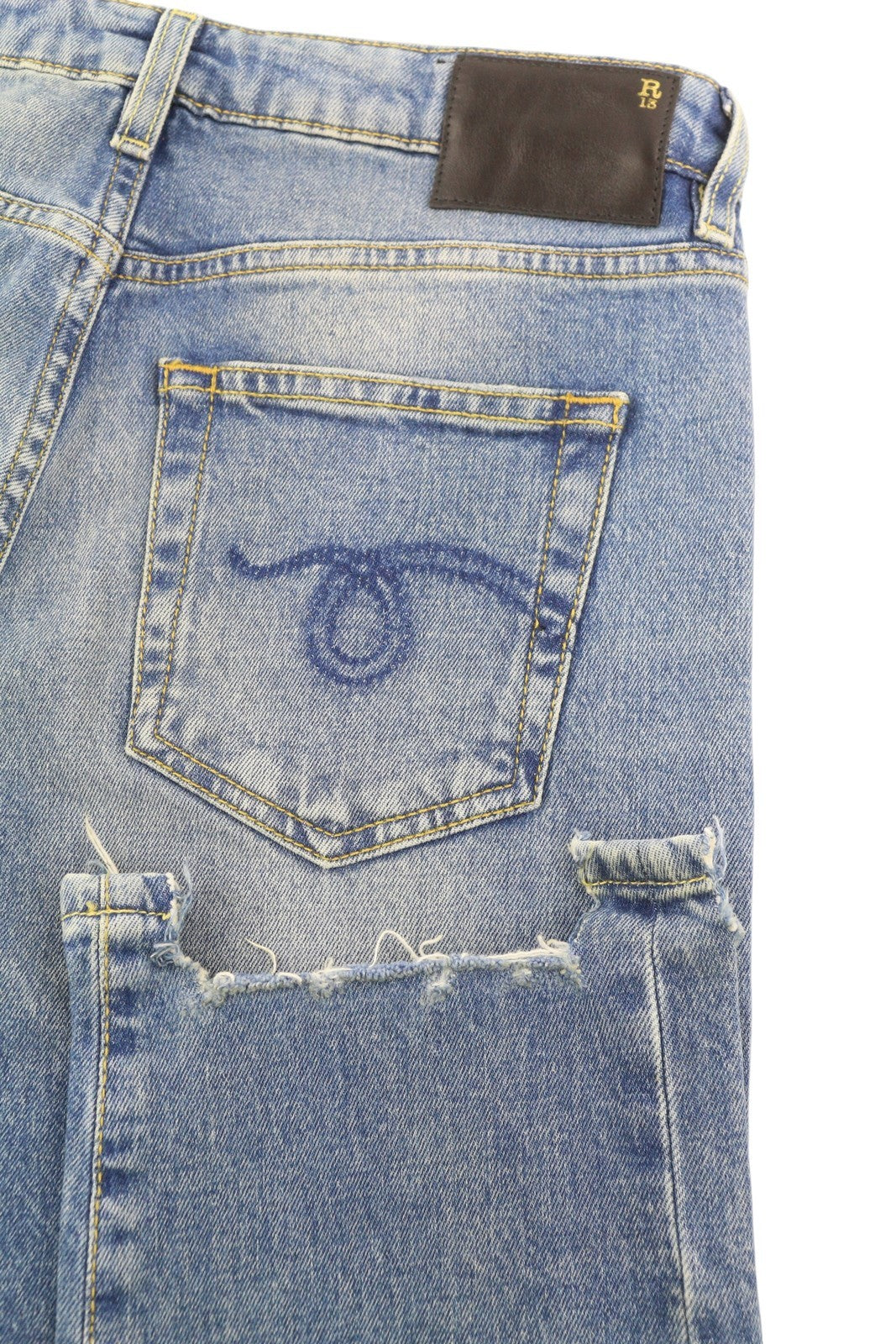 R13 Boy Straight Rips Women Jeans 25 Jasper Stretch Washed Ankle RRP595