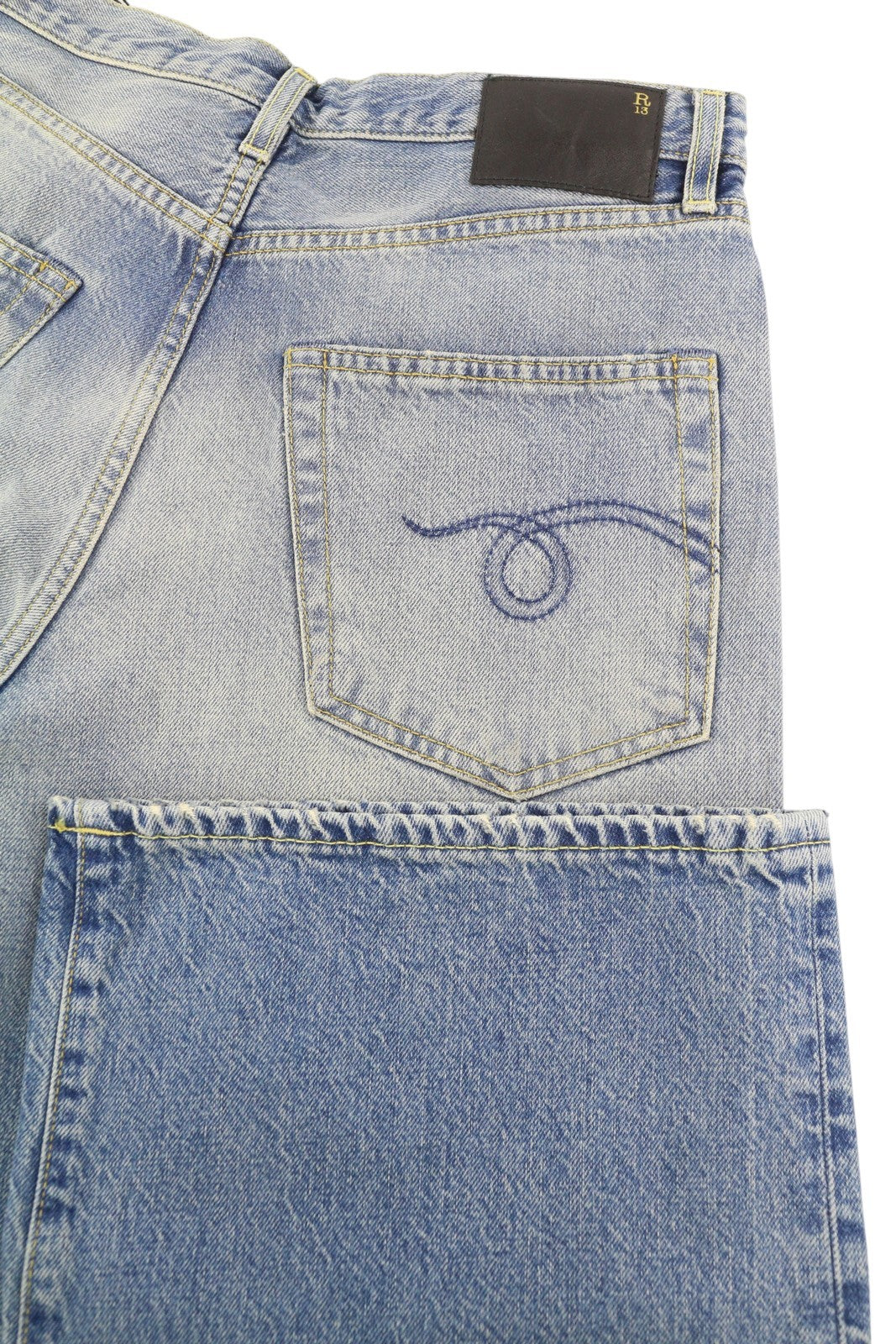 R13 D'Arcy Loose Men Jeans 29 Veiled Blue Washed Denim Logo RRP660