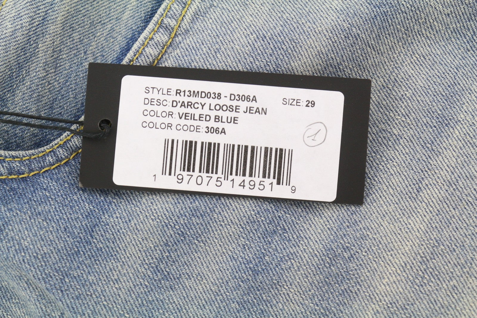 R13 D'Arcy Loose Men Jeans 29 Veiled Blue Washed Denim Logo RRP660