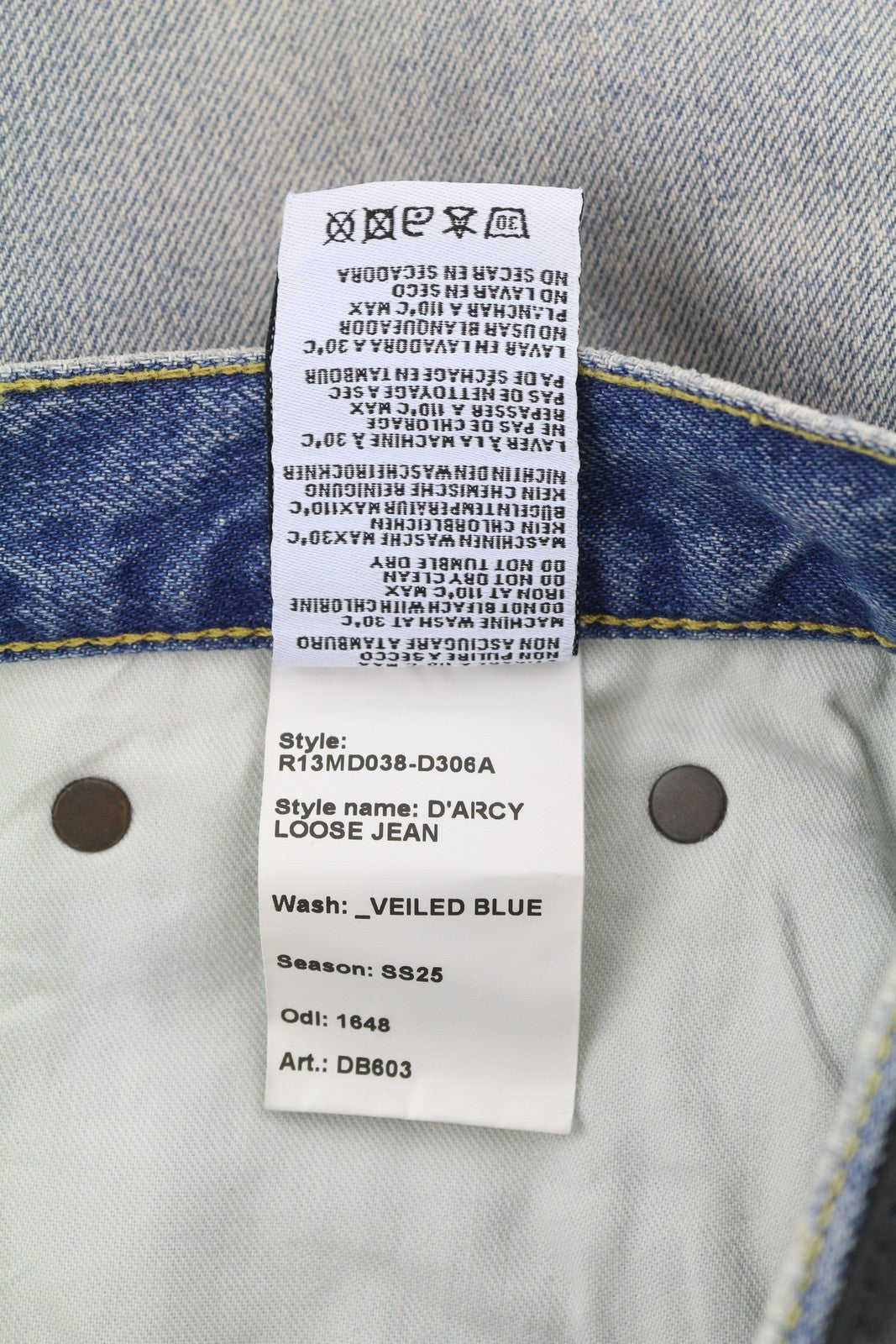 R13 D'Arcy Loose Men Jeans 29 Veiled Blue Washed Denim Logo RRP660