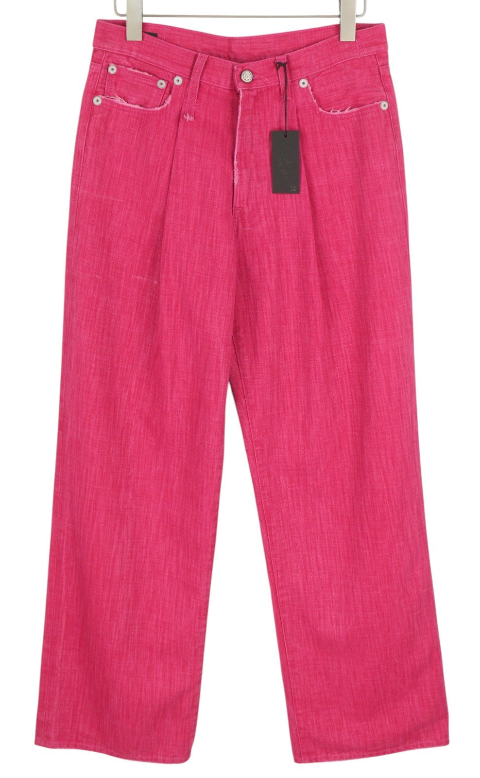 R13 Damon Pleated Women Jeans 27 Vivid Pink Flared Zip Logo RRP595