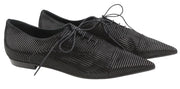 EMPORIO ARMANI Women Shoes EU37 Black Shiny Stripe Pointed Lace Up