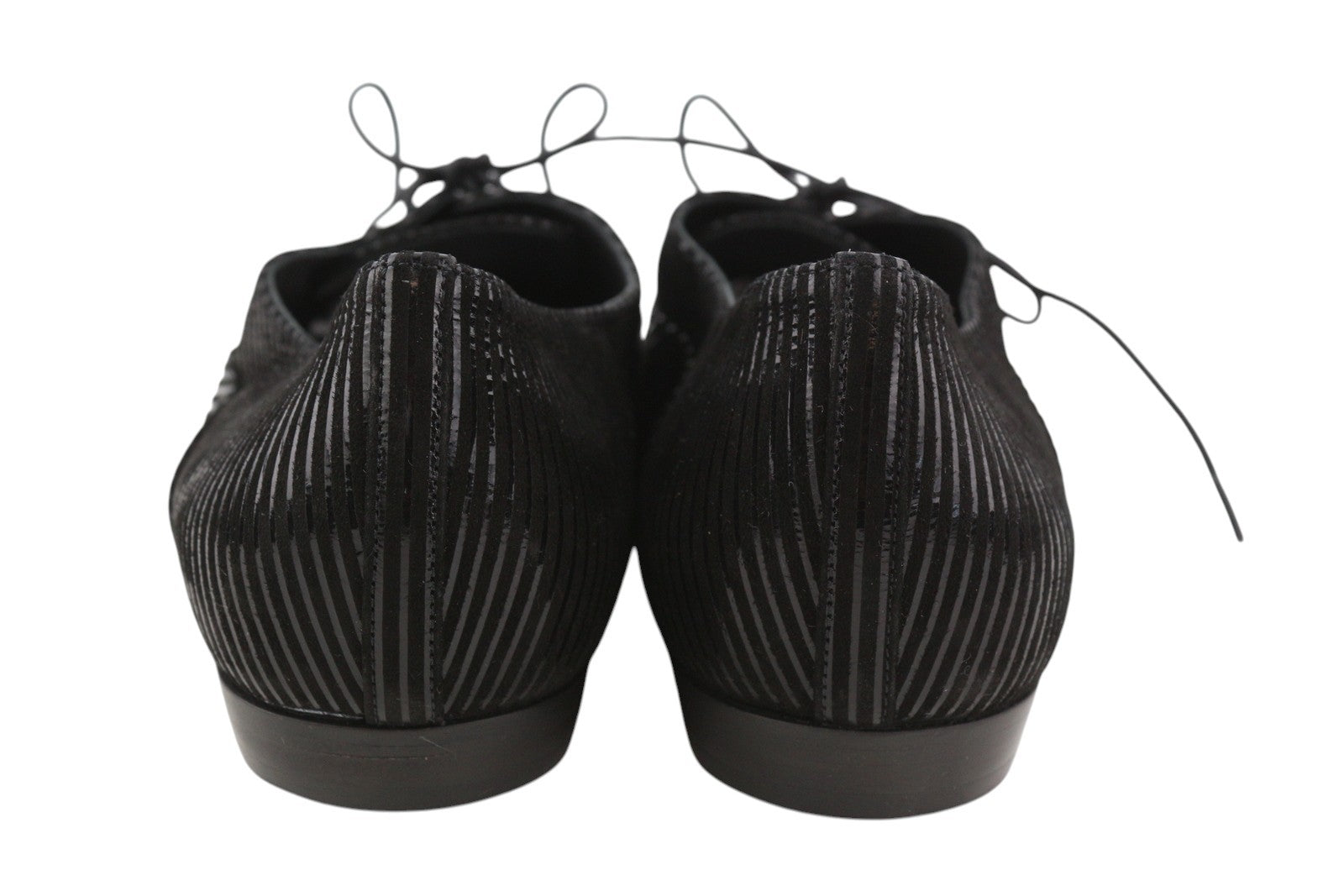 EMPORIO ARMANI Women Shoes EU37 Black Shiny Stripe Pointed Lace Up