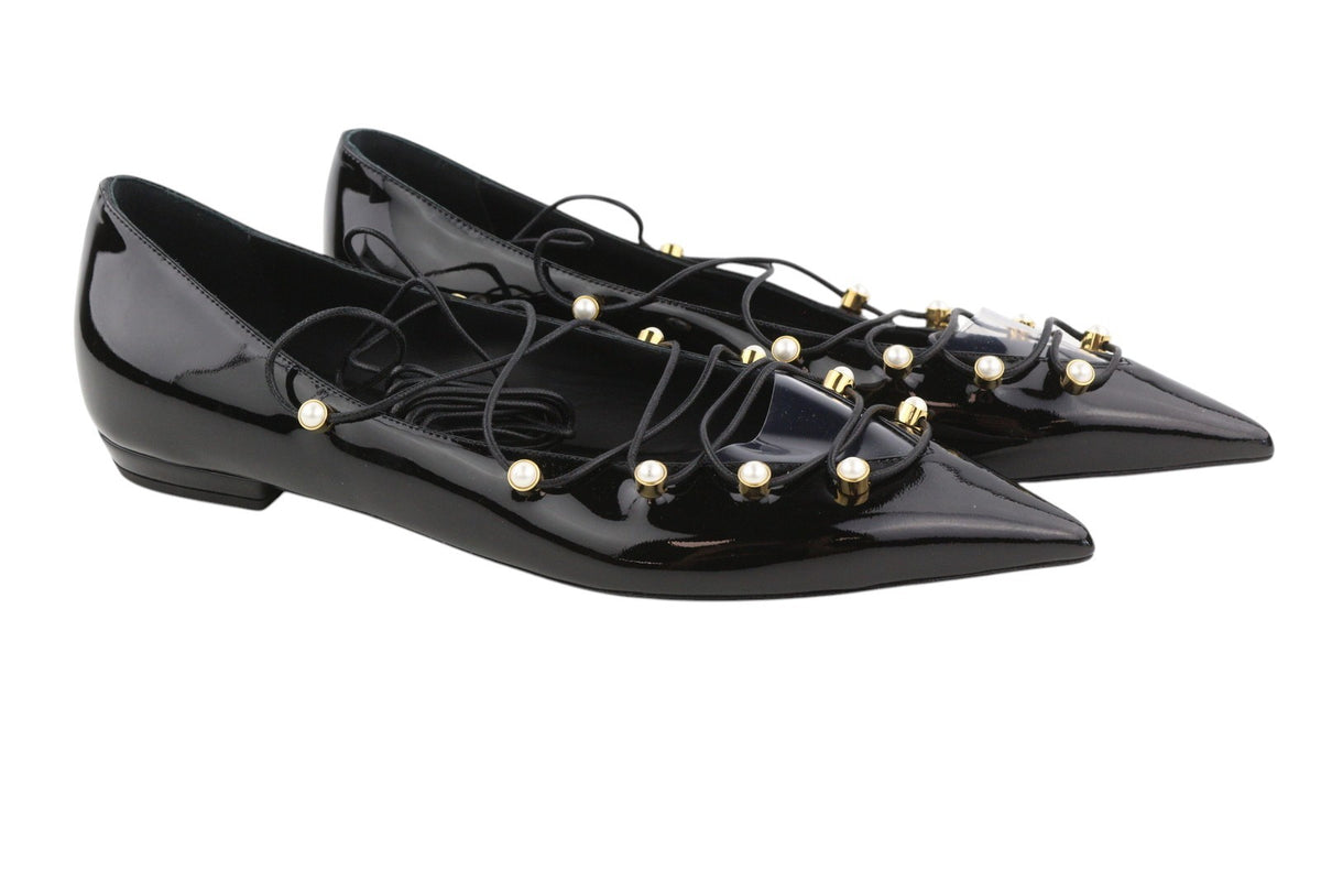Black Leather Flats