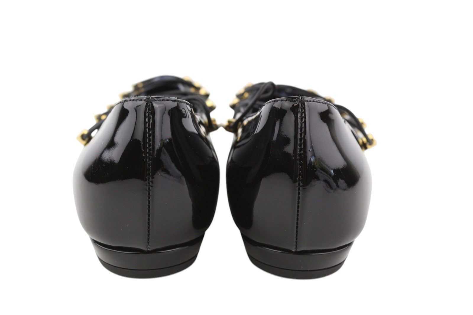 EMPORIO ARMANI Women Flats EU37 Black Patent Beaded Strappy Pointed