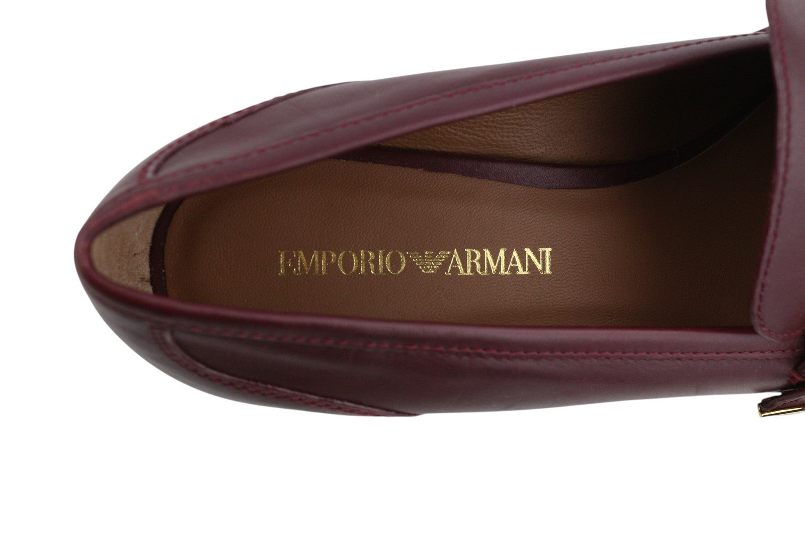 EMPORIO ARMANI Women Flats EU37 Burgundy Leather Buckle Loafer