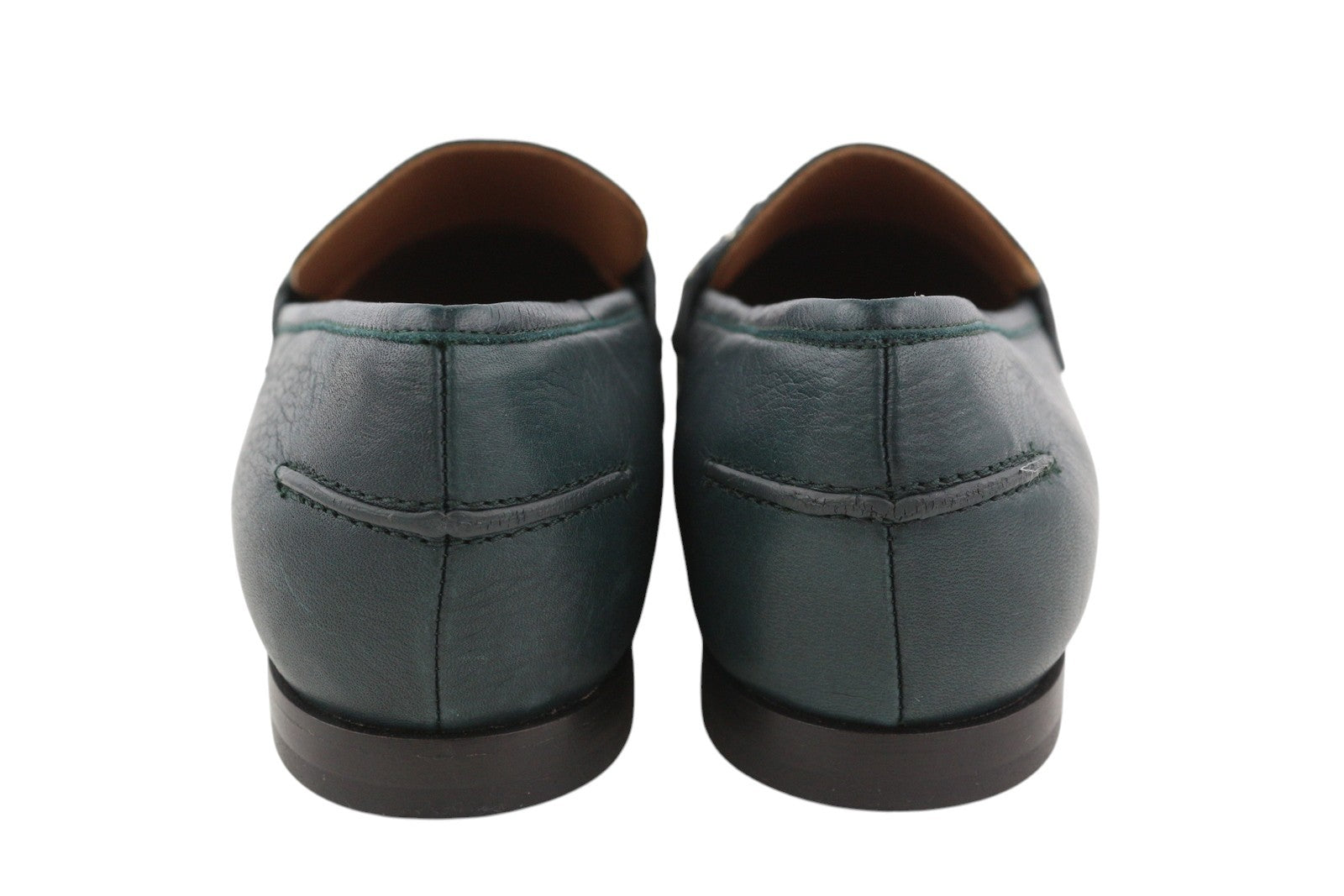 EMPORIO ARMANI X3A075 Women Flats EU37 Green Leather Silver Loafers