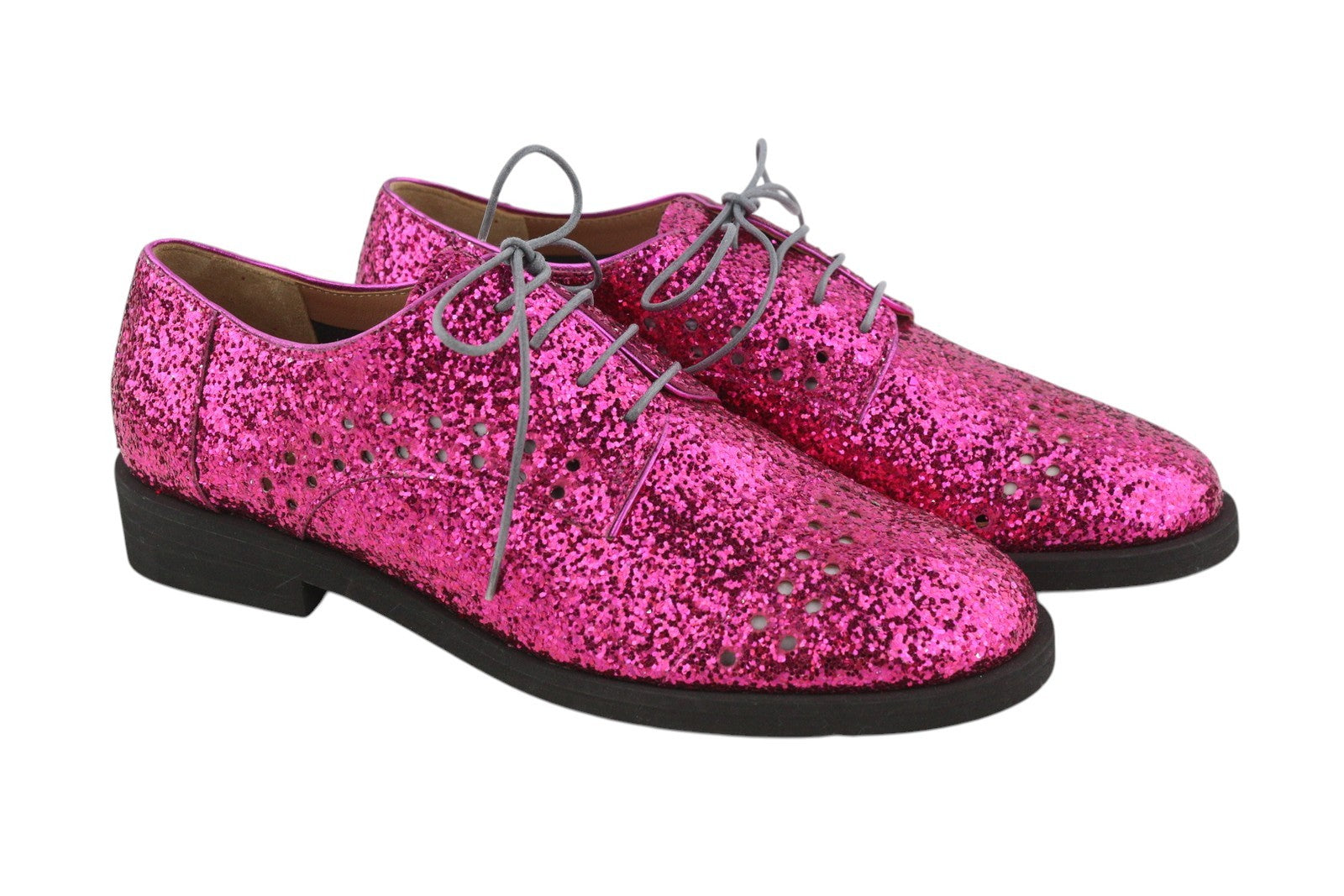 EMPORIO ARMANI Women Shoes EU37 Pink Glitter Leather Lace Up Casual