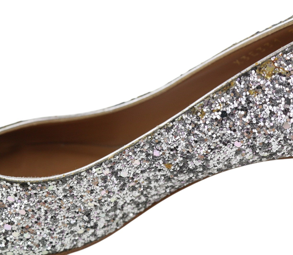 EMPORIO ARMANI Women Heels EU37 Silver Glitter Leather Round Pumps