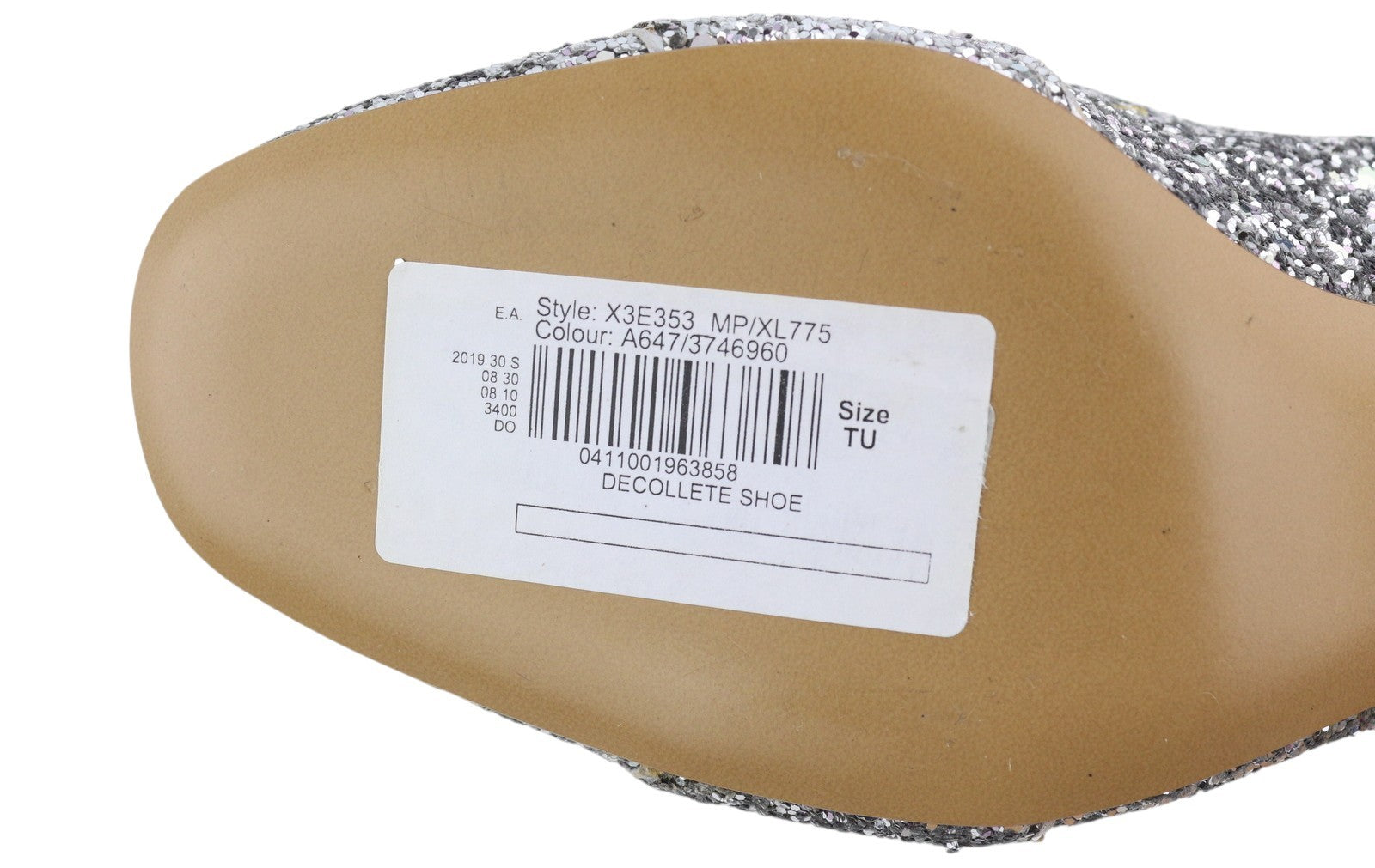 EMPORIO ARMANI X3E353 Women Heels EU37 Silver Glitter Decollete