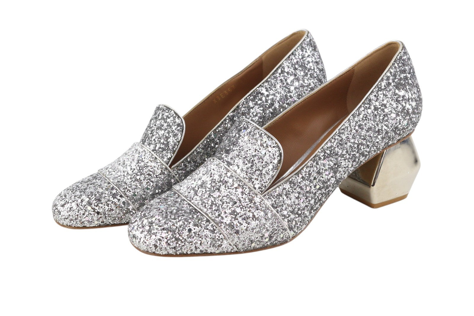 EMPORIO ARMANI X3E353 Women Heels EU37 Silver Glitter Decollete