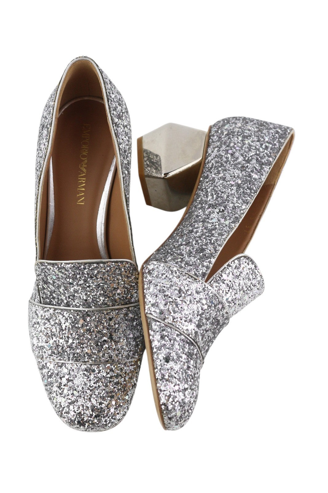 EMPORIO ARMANI X3E353 Women Heels EU37 Silver Glitter Decollete
