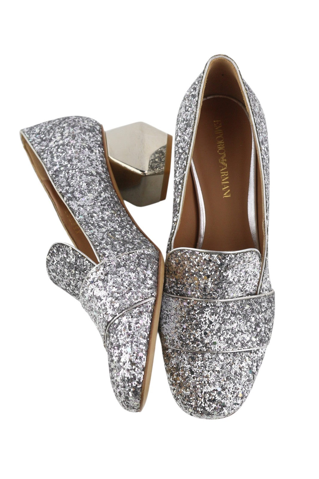 EMPORIO ARMANI X3E353 Women Heels EU37 Silver Glitter Decollete