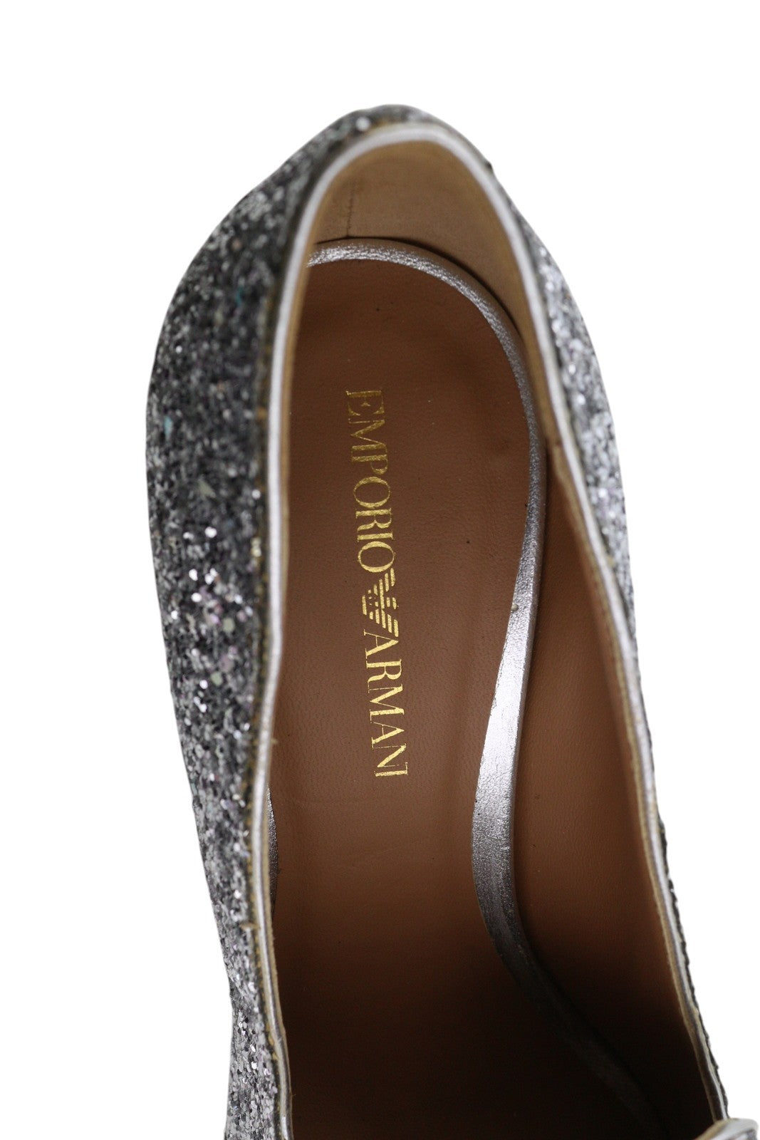 EMPORIO ARMANI X3E353 Women Heels EU37 Silver Glitter Decollete