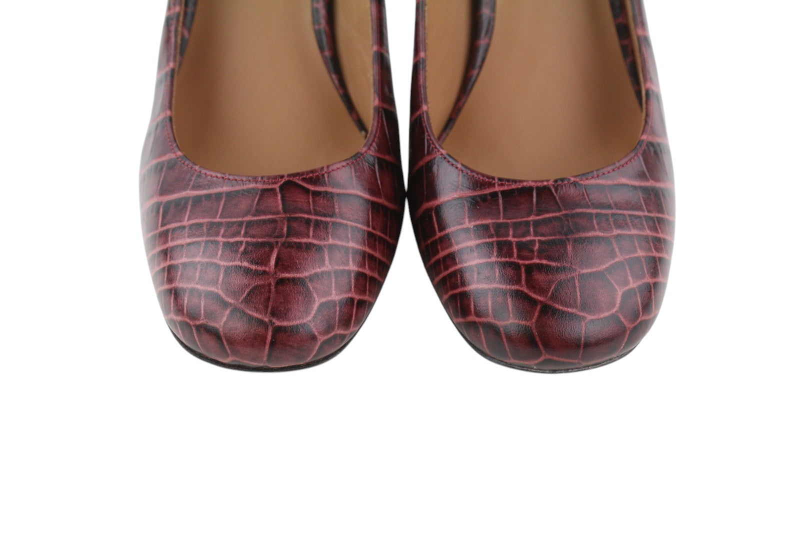 EMPORIO ARMANI Women Heels EU37 Burgundy Pattern Leather Slip Pumps