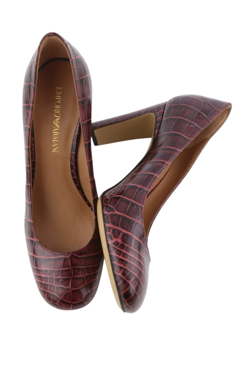 EMPORIO ARMANI Women Heels EU37 Burgundy Pattern Leather Slip Pumps