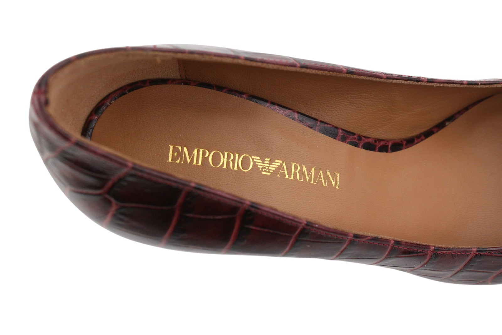 EMPORIO ARMANI Women Heels EU37 Burgundy Pattern Leather Slip Pumps