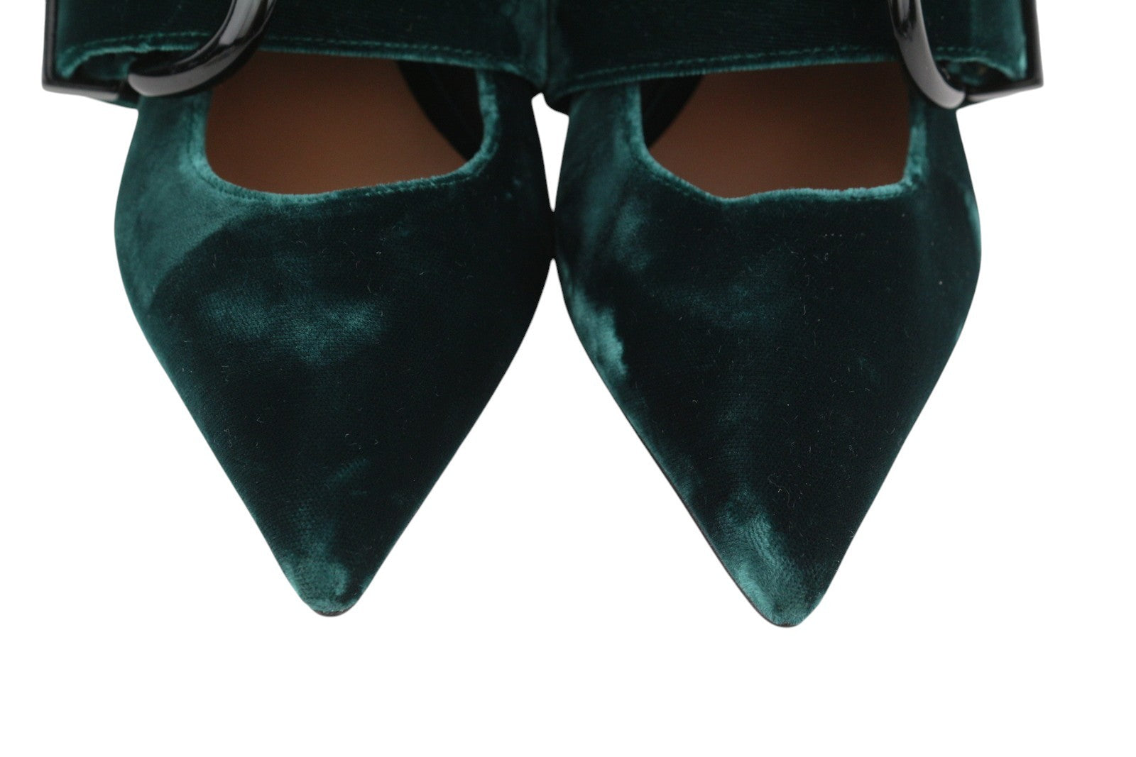 EMPORIO ARMANI Women Heels EU37 Dark Green Velvet Buckle Pointed