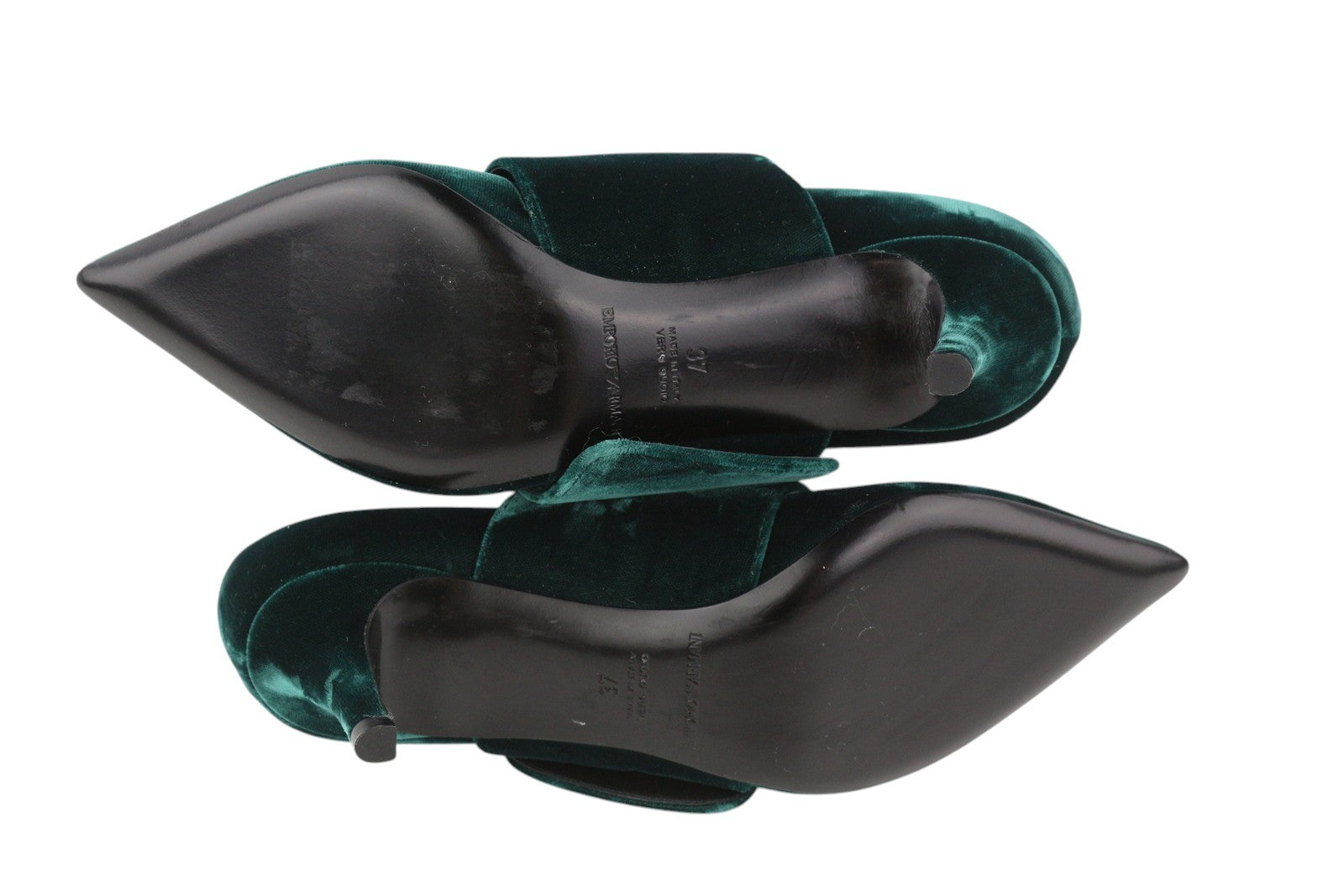 EMPORIO ARMANI Women Heels EU37 Dark Green Velvet Buckle Pointed