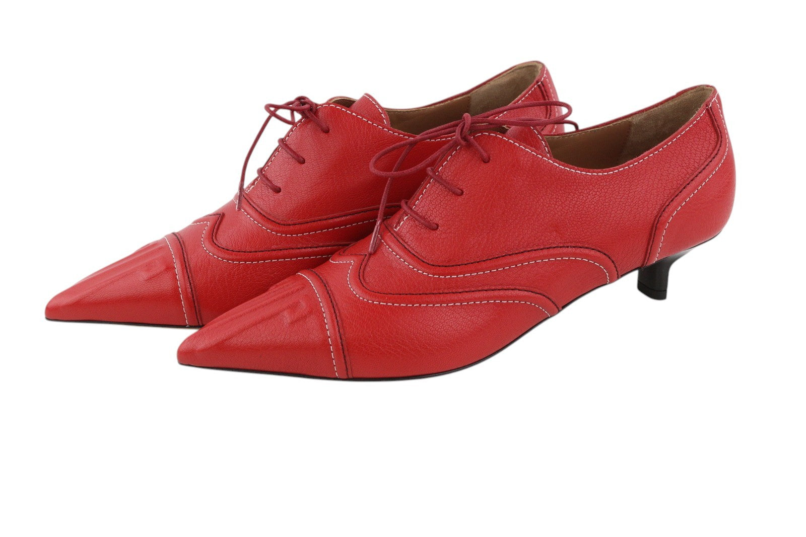 EMPORIO ARMANI Women Heels EU37 Red Leather Pointed Lace Imitation